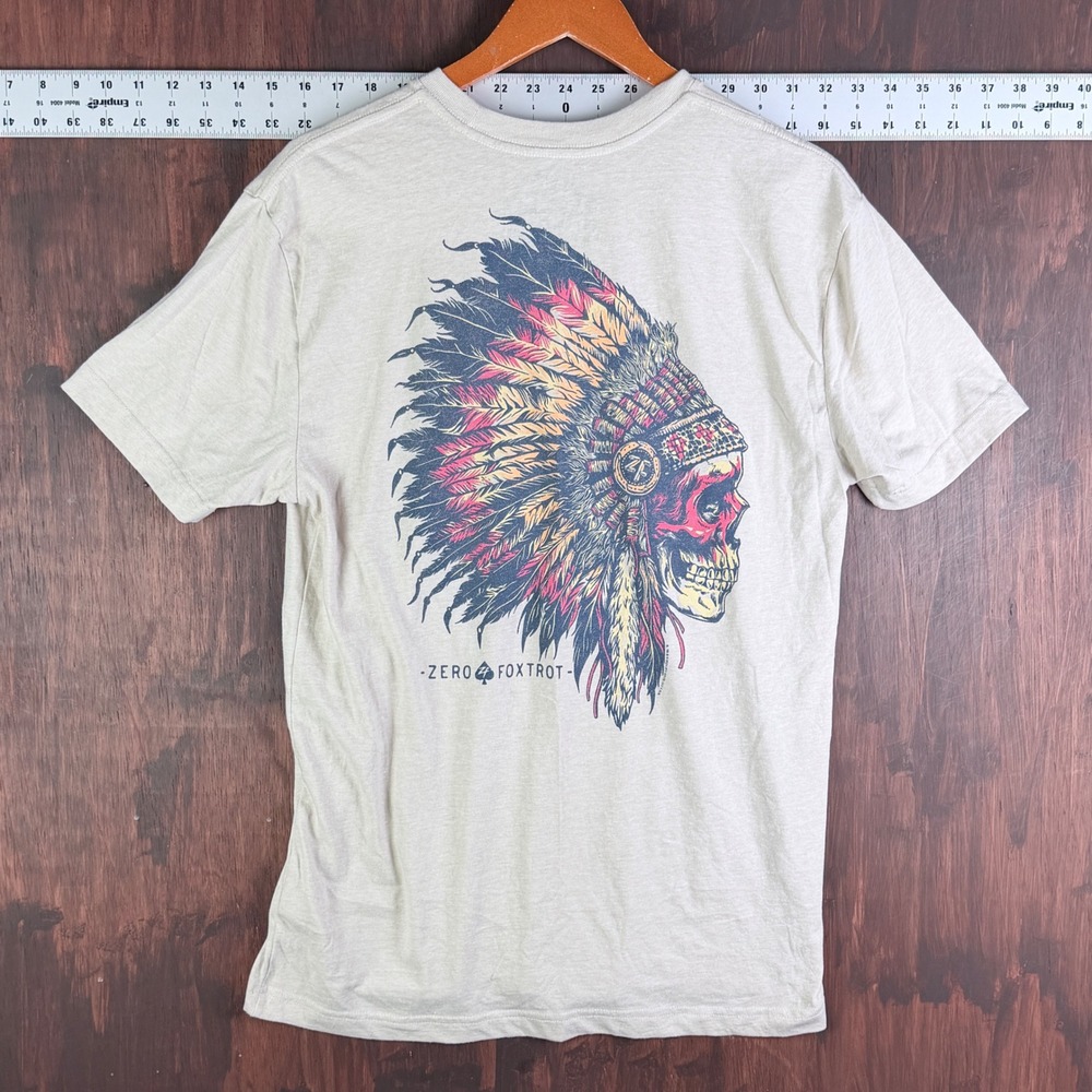 Zero Foxtrot Afterlife Club Member Skull Headdress Graphic Tee Sand Mens Large